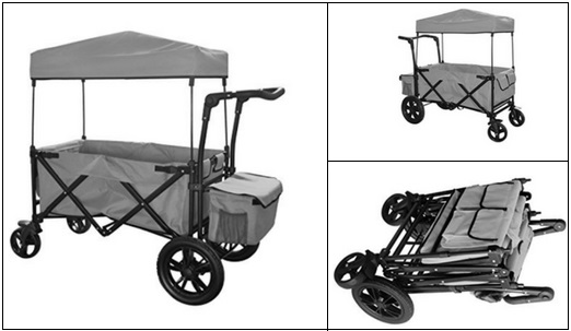 Push-Pull-Folding-Wagon-With-Canopy-Pink-Gray Push Pull Folding Wagon With Canopy