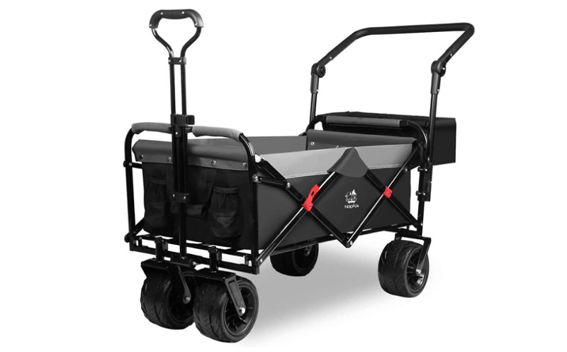 Collapsible Folding Wagon Cart Utility Wagon with Rear Bag Adjustable Push Pull Handle