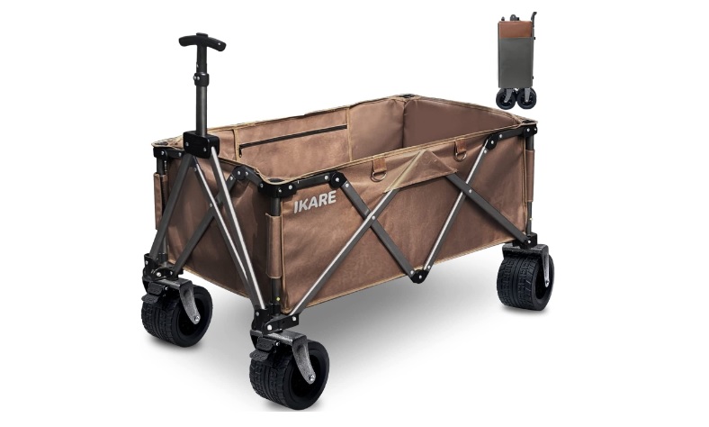 IKARE Heavy Duty Folding Wagon Cart with 330lbs Large Capacity, Portable Outdoor Beach Wagon