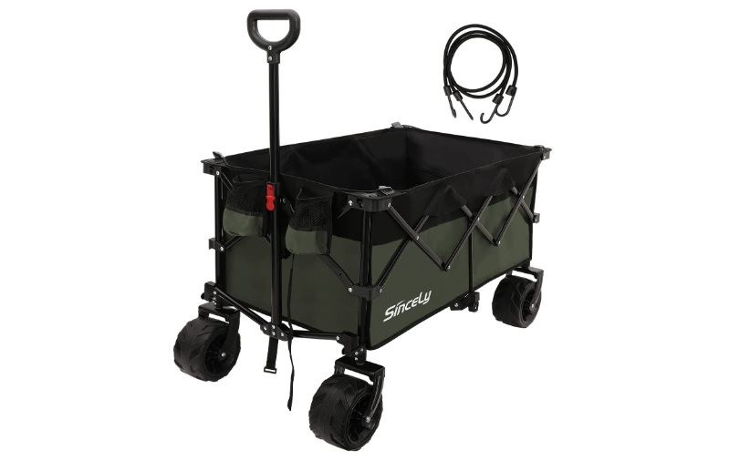 Sincely Heavy Duty Folding Utility Wagon Outdoor Garden Camping Wagon Portable Beach Cart Large Capacity with Cover Bag